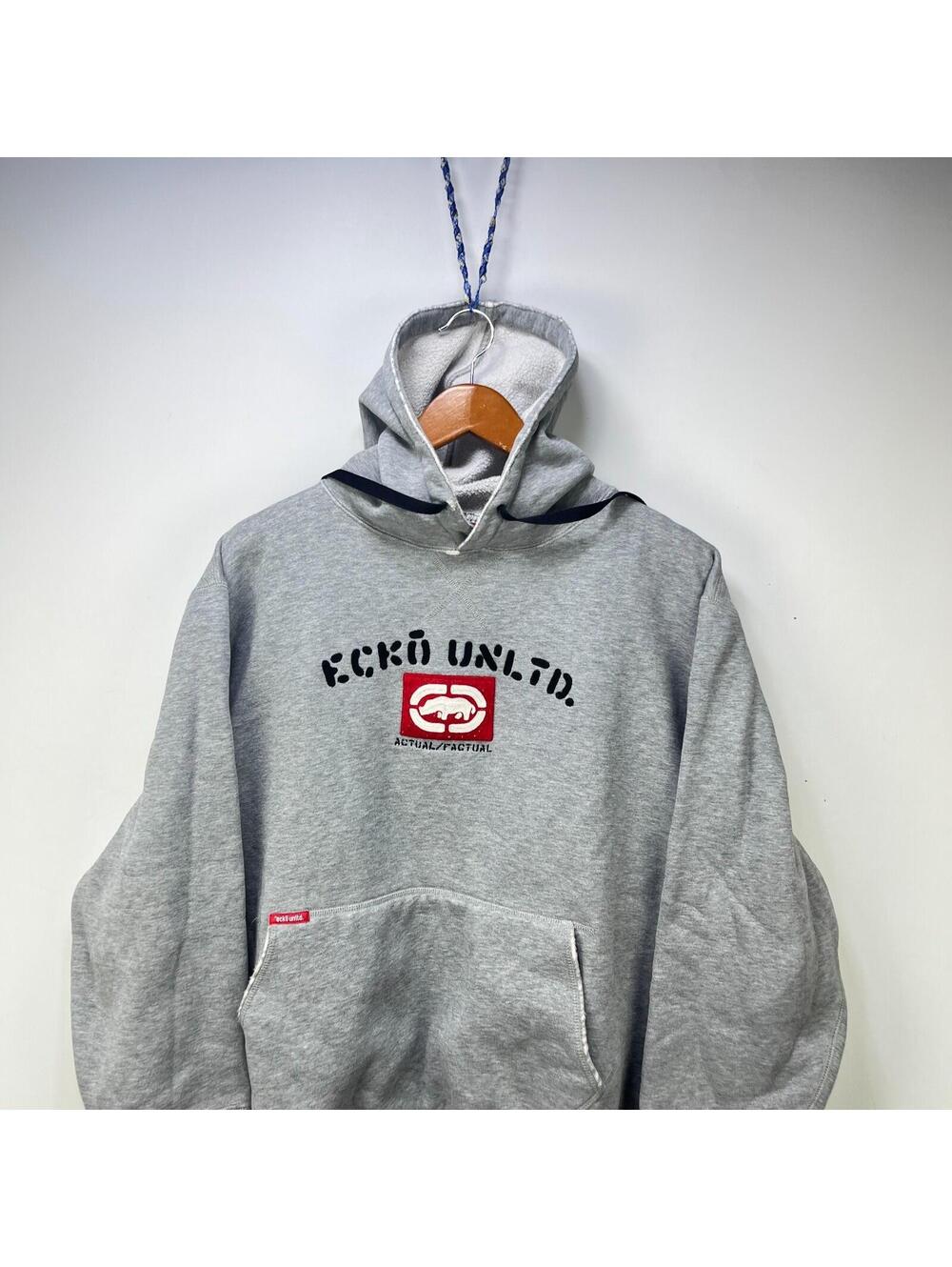 Vtg Ecko Unltd Gray Embroidered Rhino Pullover Hoodie XL - Picture 2 of 11